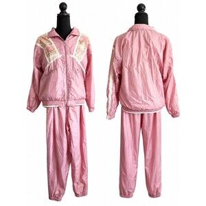 Just For Petites Pink Nylon Tracksuit Swishy 1980s Size S